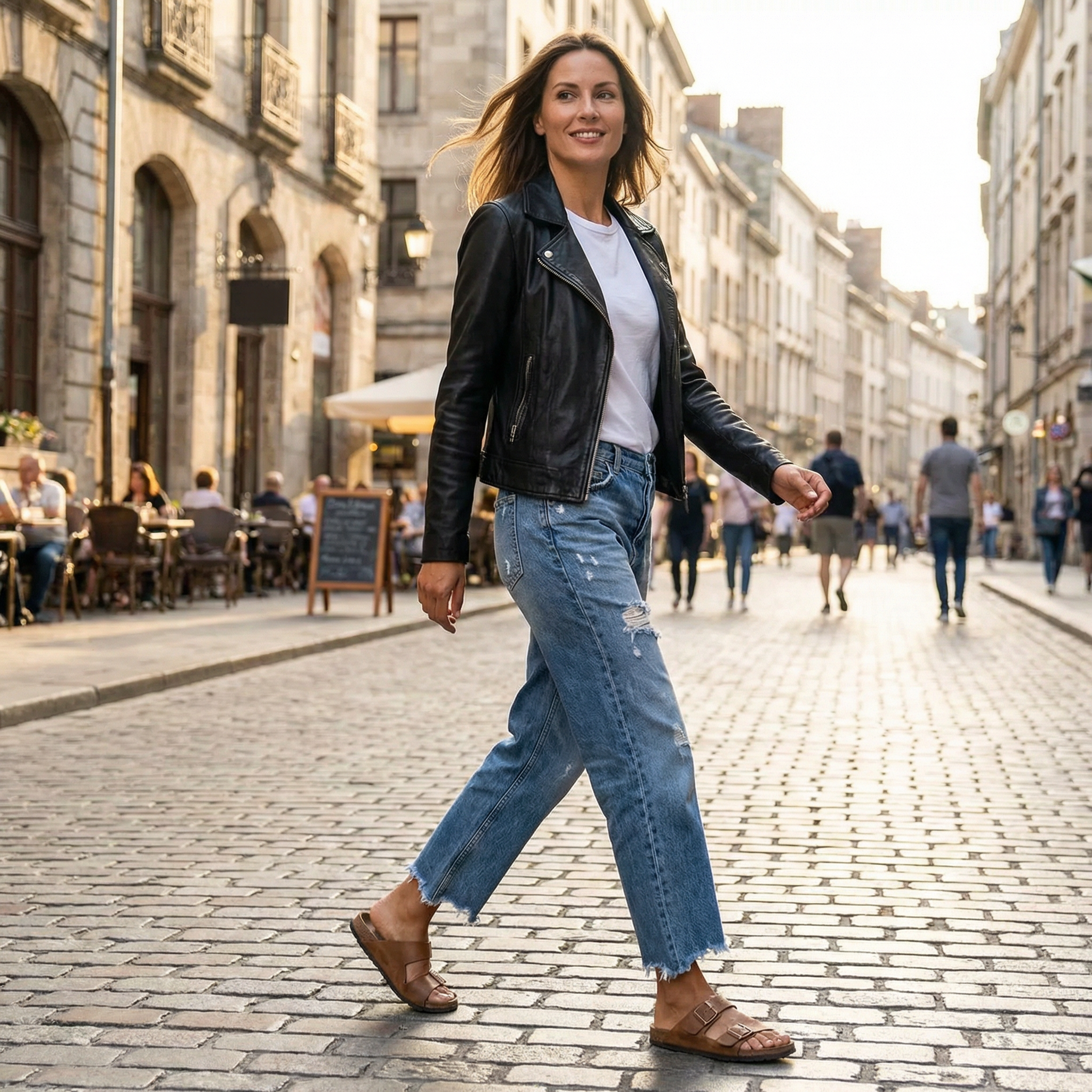 Jeans dritti corti da donna in stile retrò
