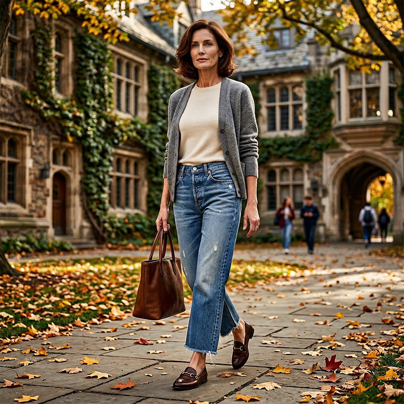 Jeans dritti corti da donna in stile retrò