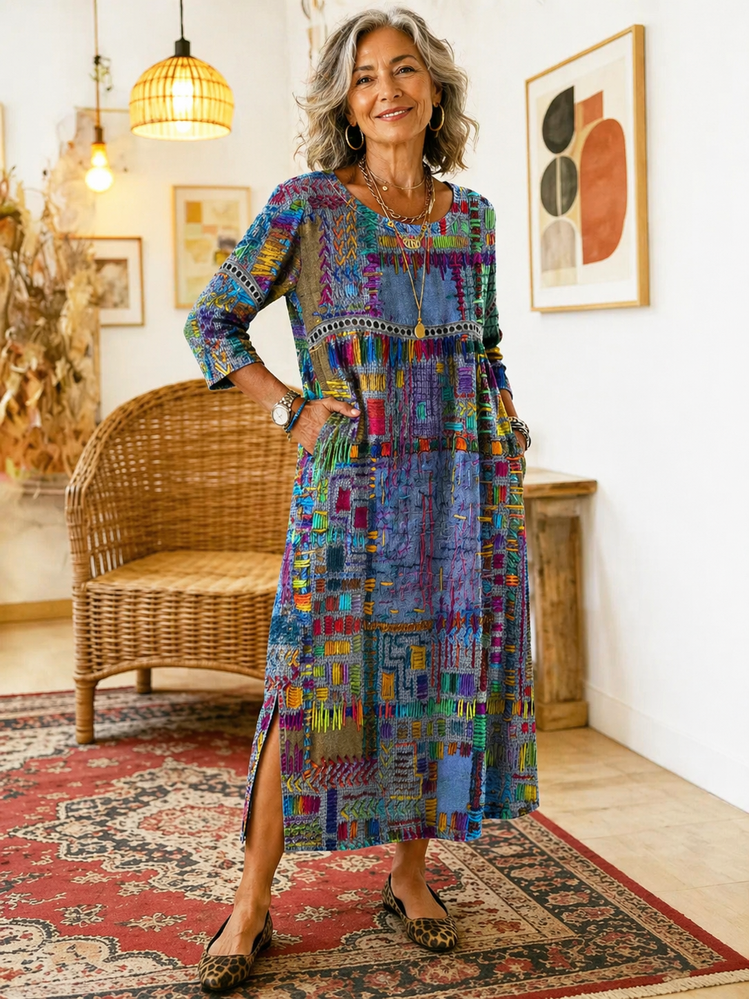 Abito in denim Manuela con patchwork etnico