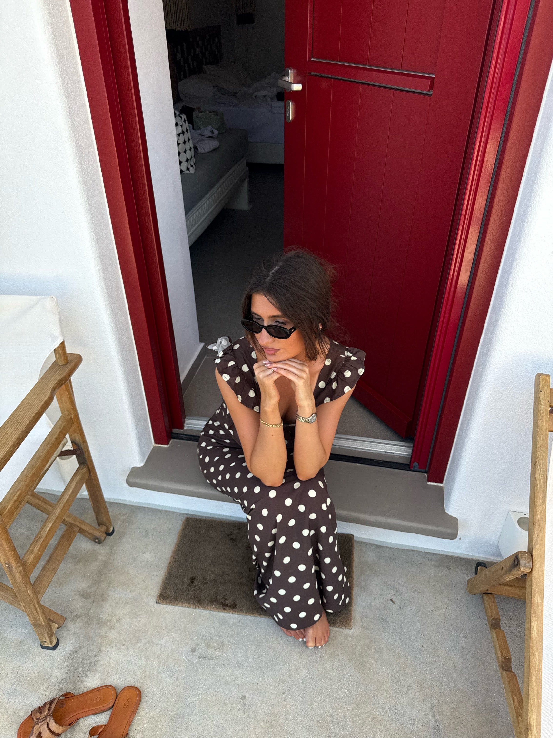 The Luna Brown Polka Dot Dress