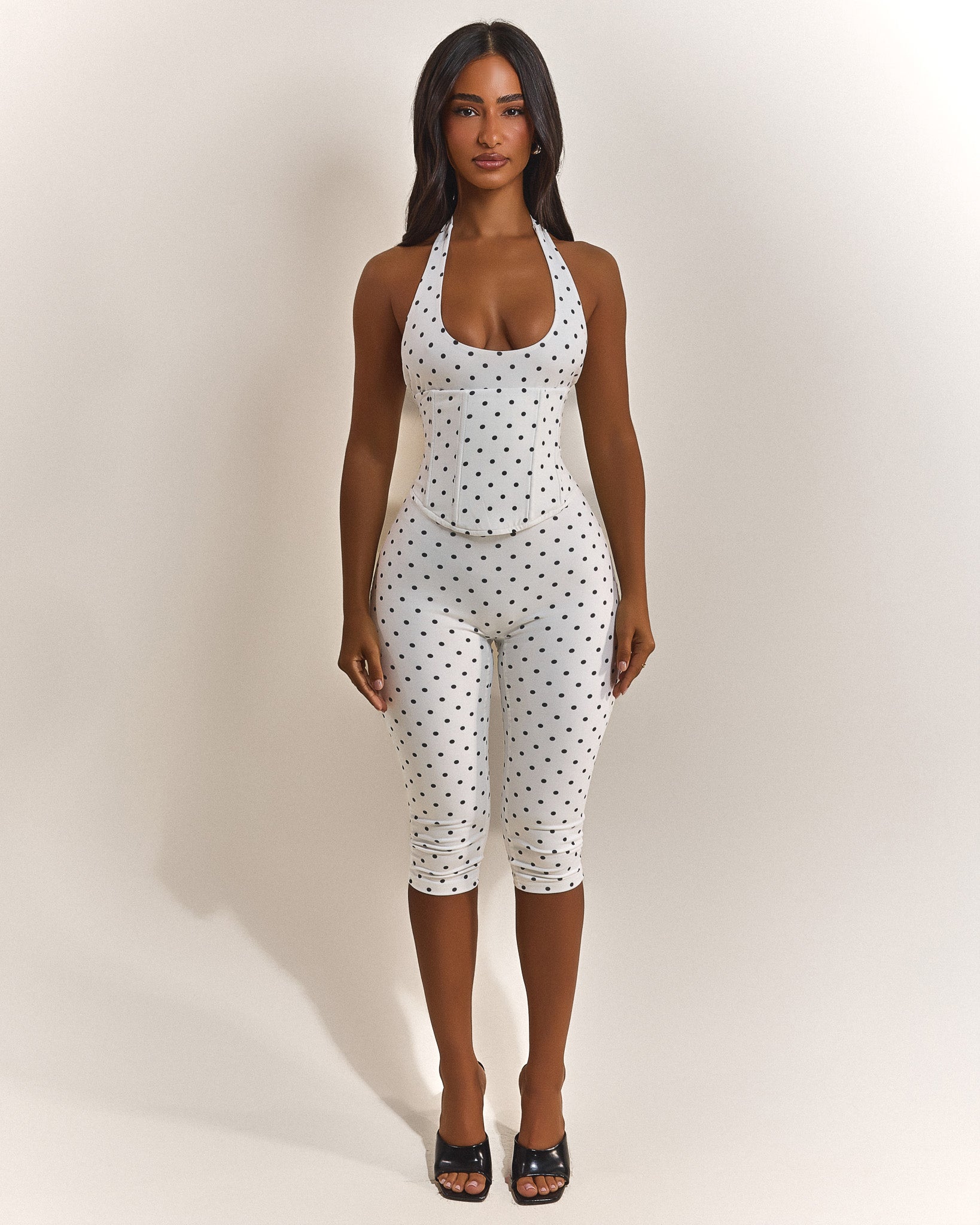 The Viola Capri Jumpsuit in Polka Dot