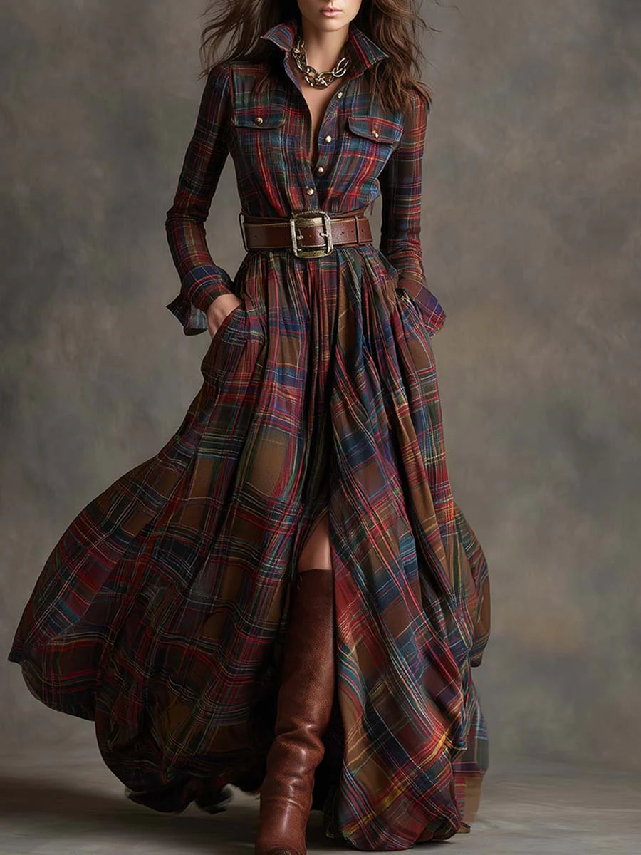 Senna | Long Checkered Dress with Belt