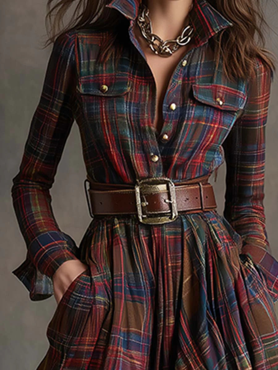 Senna | Long Checkered Dress with Belt