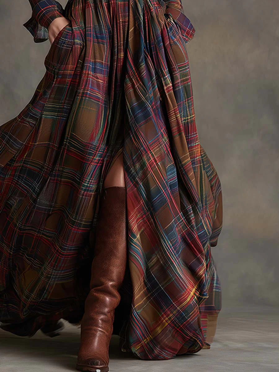 Senna | Long Checkered Dress with Belt