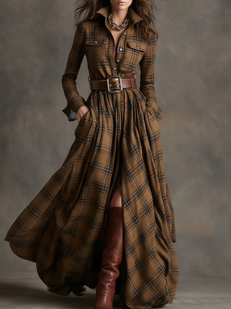 Senna | Long Checkered Dress with Belt