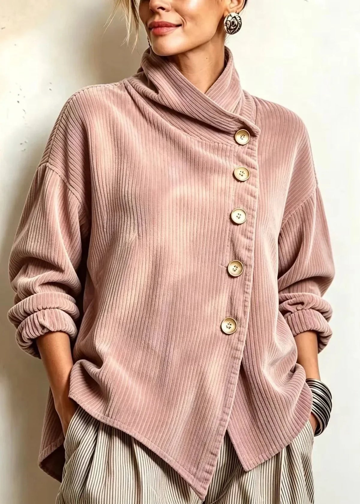Olivia | The Corduroy Button-Up Top in Dusty Rose