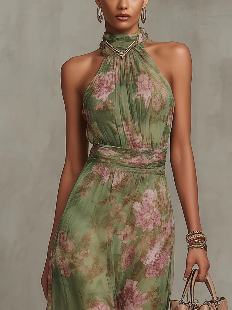 Marina — Elegant Floral Halter Maxi Dress