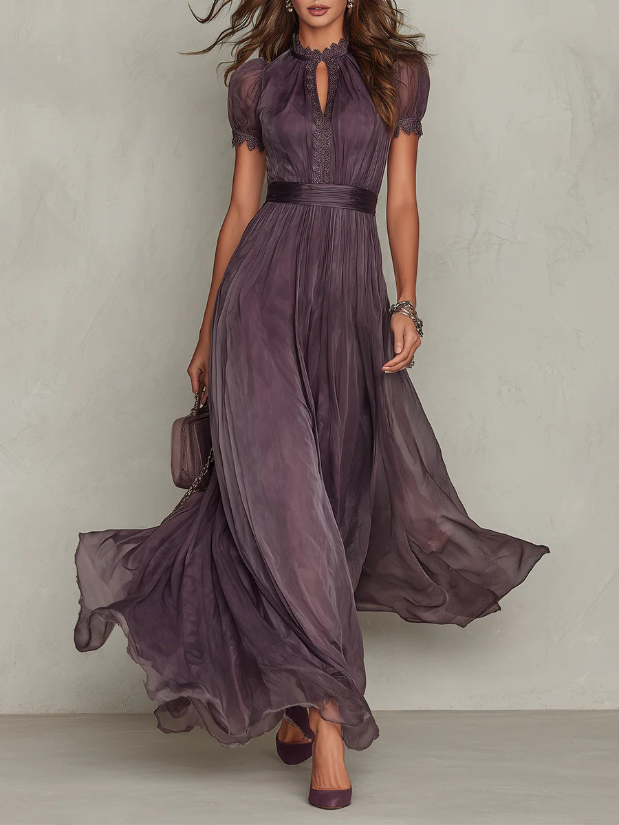 Relia | Elegant Purple Chiffon Keyhole Maxi Dress