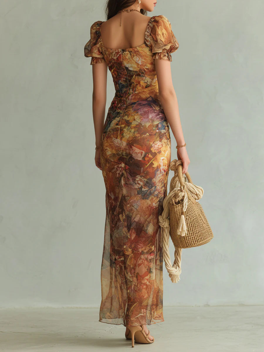Abito lungo in chiffon arancione di Viola