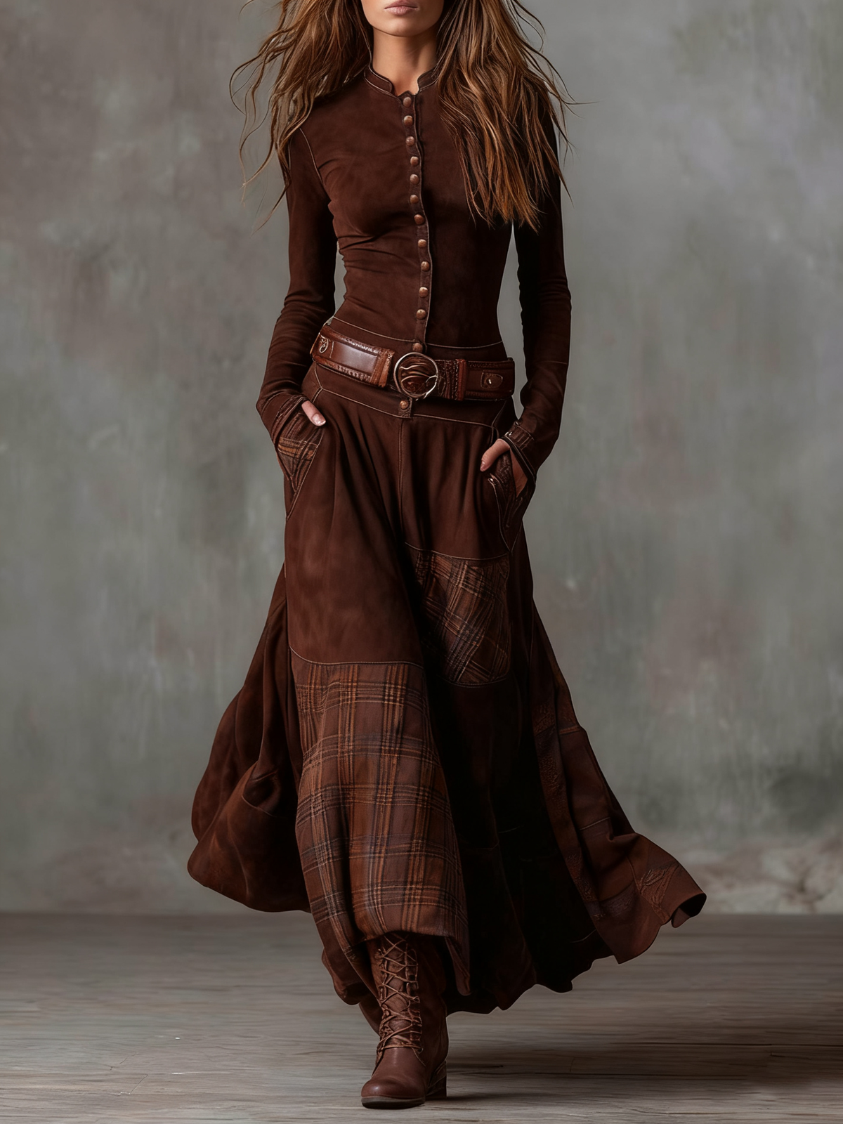 Iris | Maxi Suede Dress with Belt