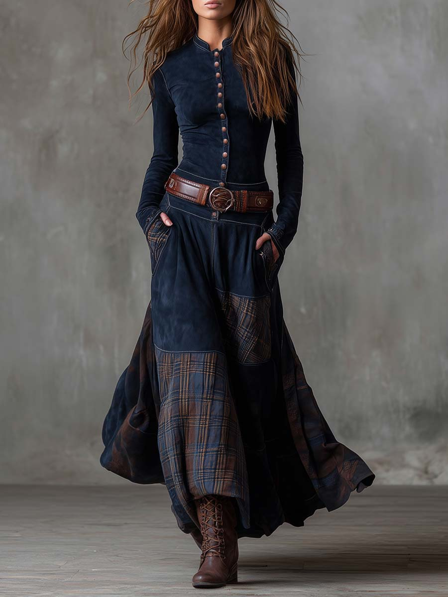 Iris | Maxi Suede Dress with Belt