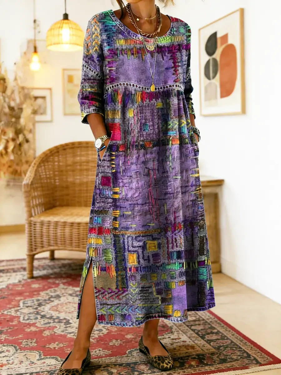 Abito in denim Manuela con patchwork etnico