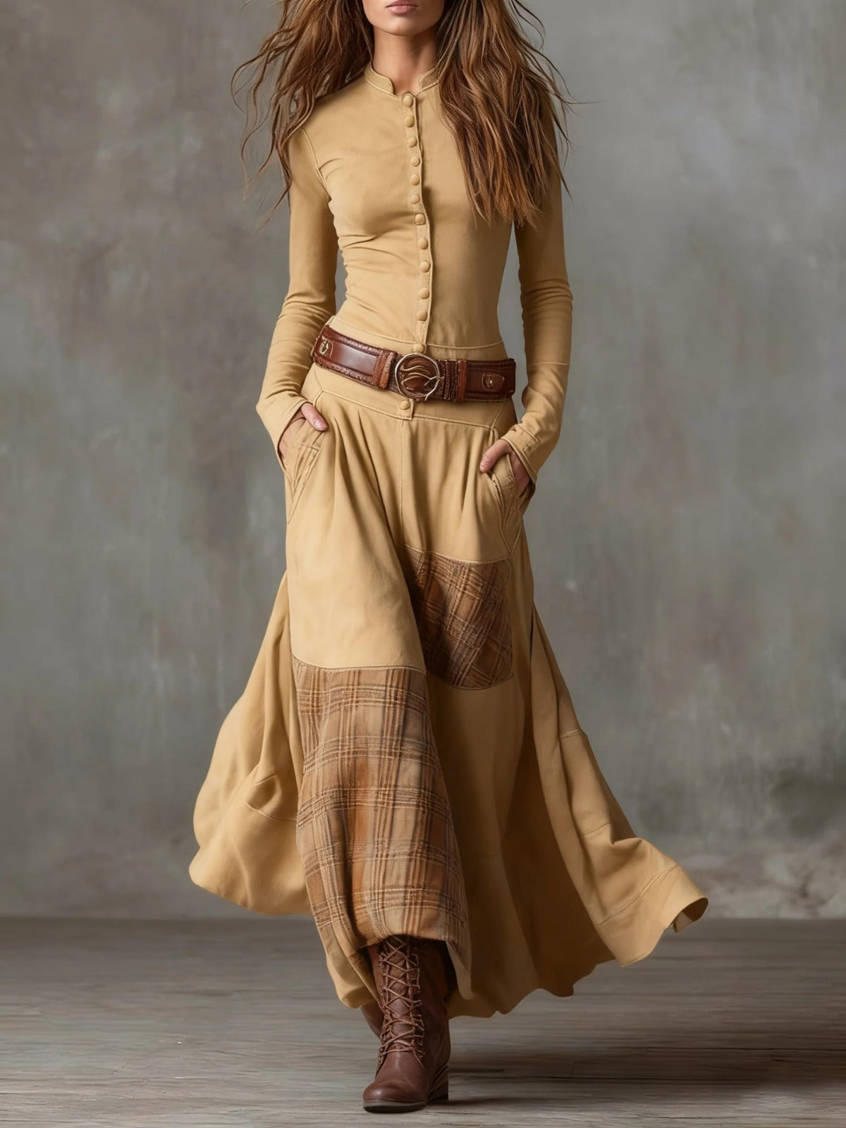 Iris | Maxi Suede Dress with Belt