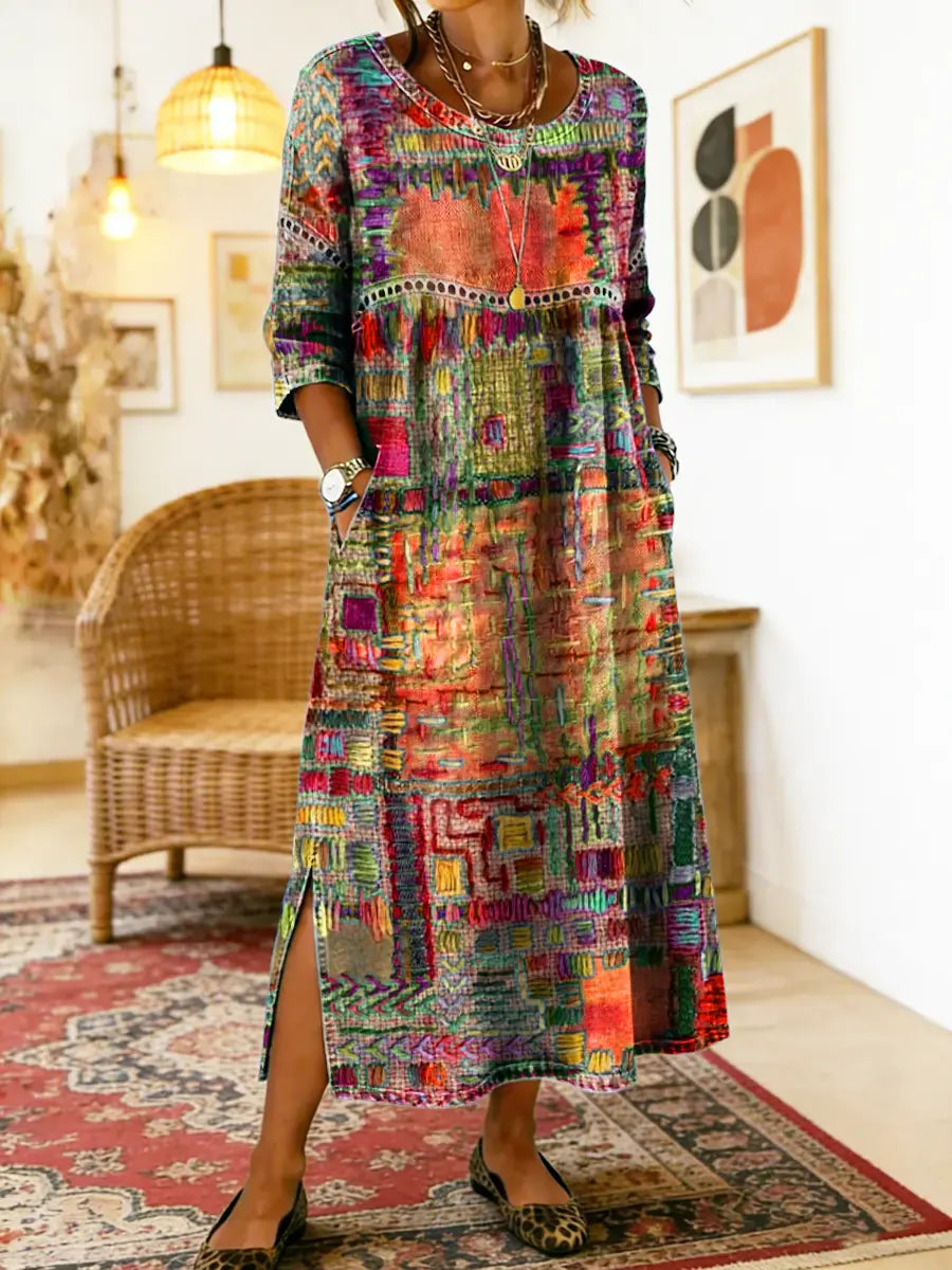 Abito in denim Manuela con patchwork etnico
