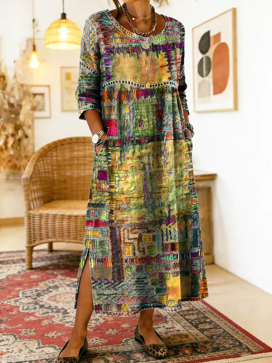 Abito in denim Manuela con patchwork etnico
