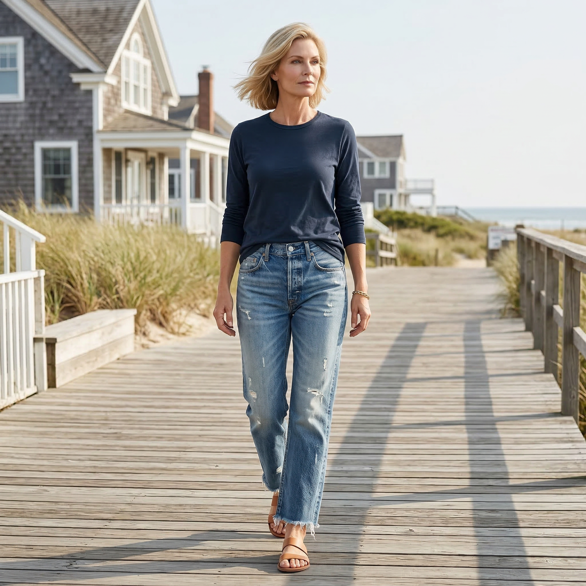 Jeans dritti corti da donna in stile retrò