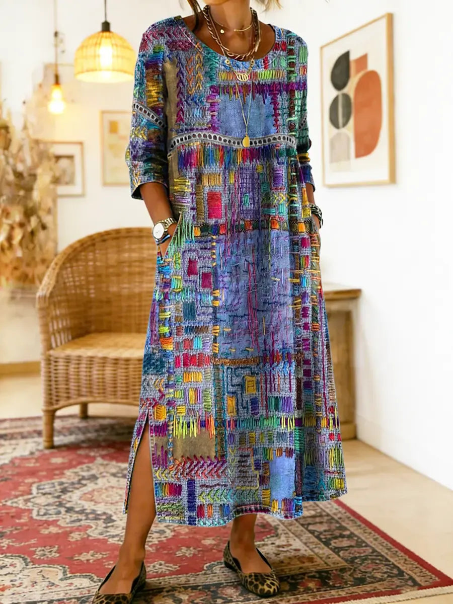 Abito in denim Manuela con patchwork etnico