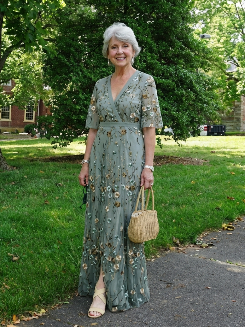 Revedna | Floral V Neck Short Sleeve Maxi Dress