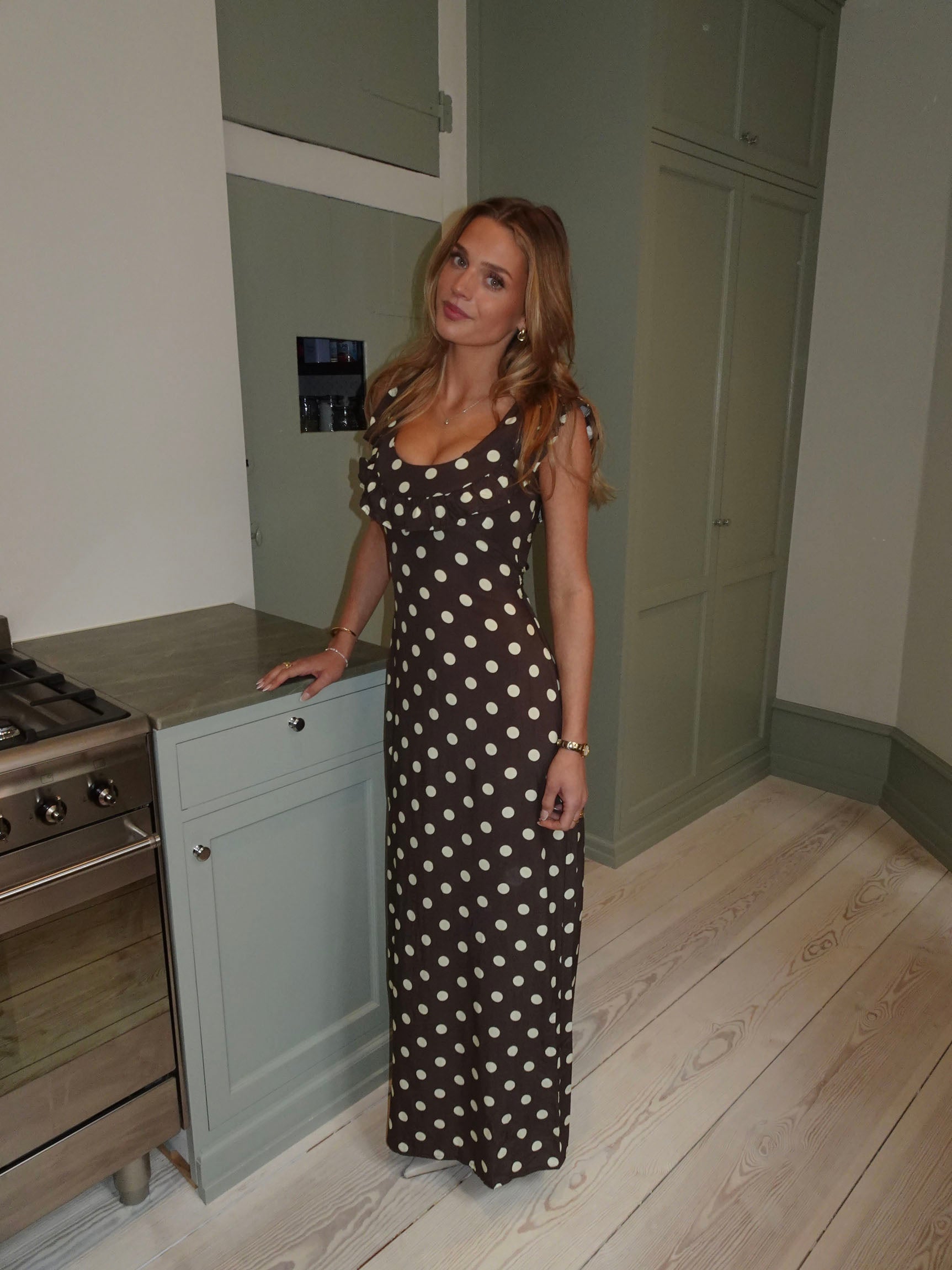 The Luna Brown Polka Dot Dress