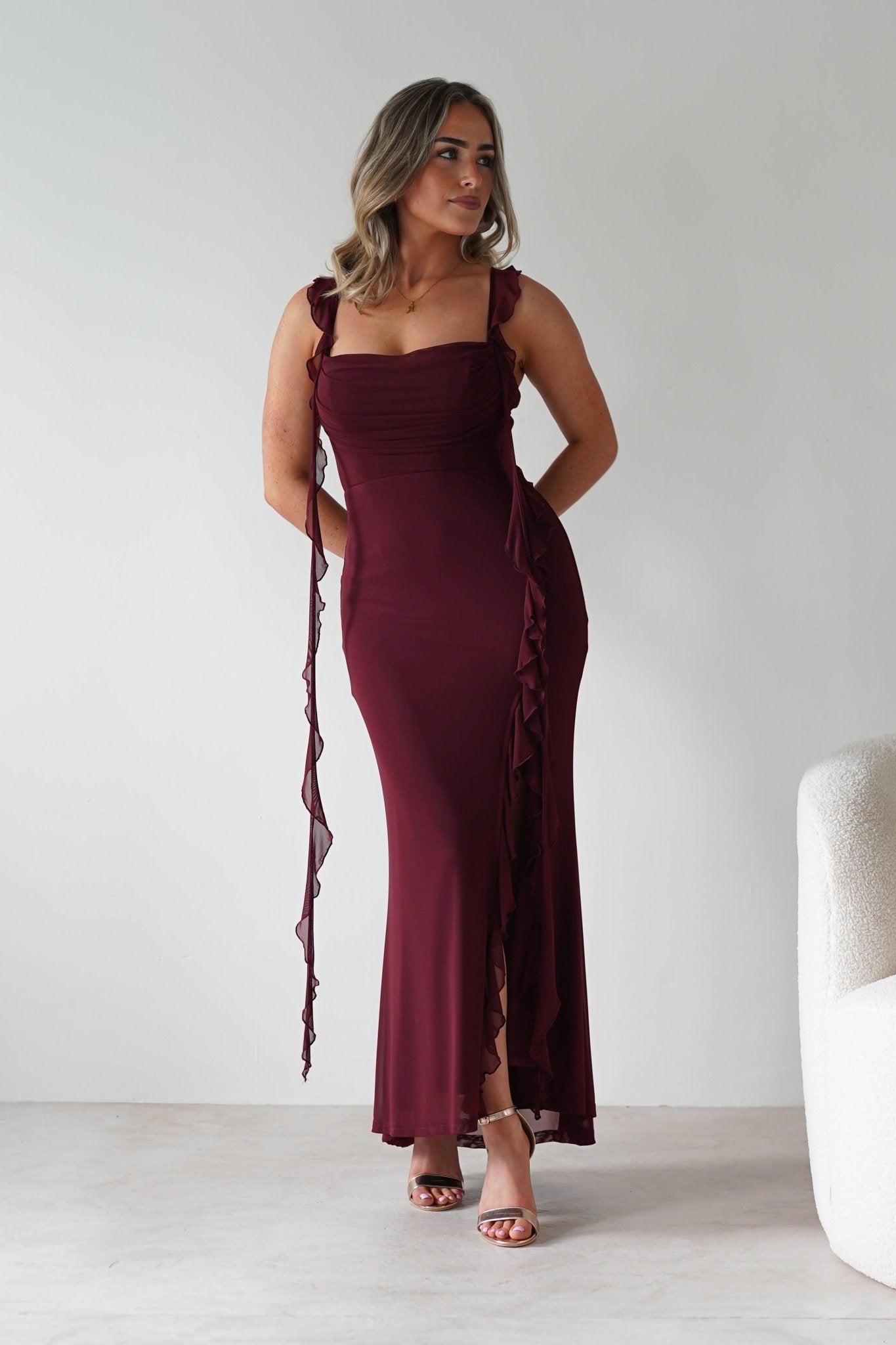 Mhissa Ruffle Maxi Dress | Burgundy