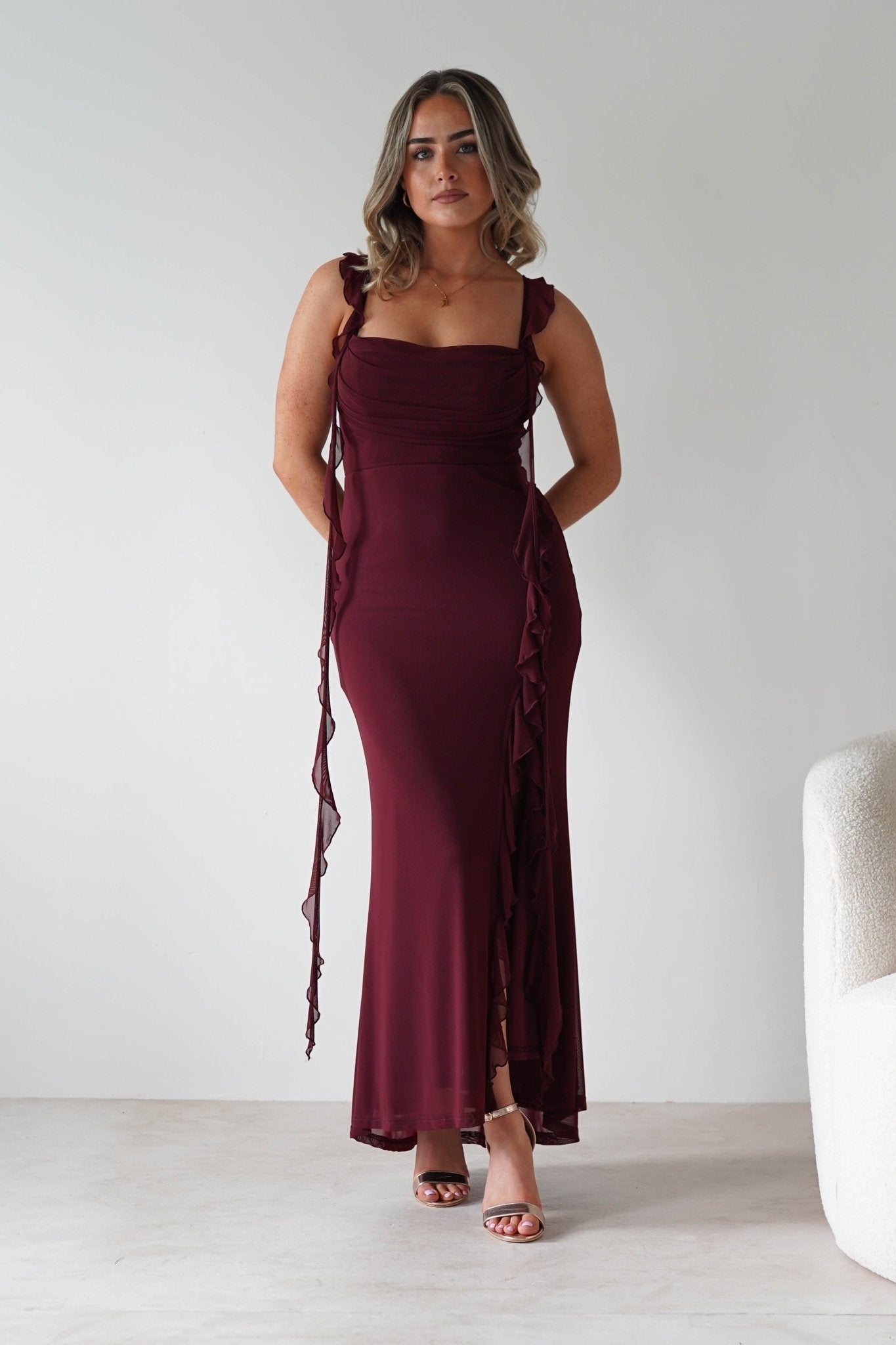 Mhissa Ruffle Maxi Dress | Bordeaux