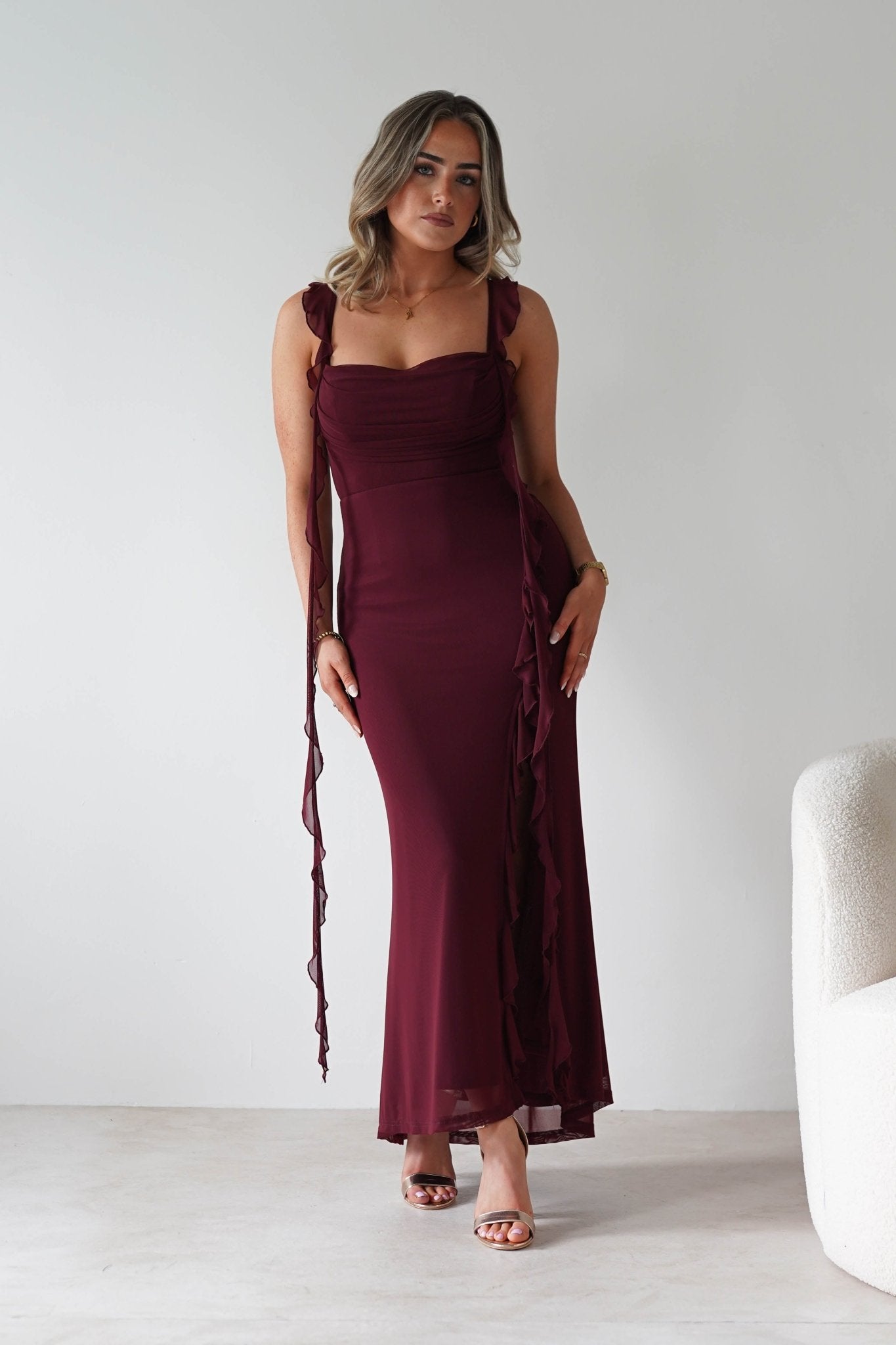Mhissa Ruffle Maxi Dress | Bordeaux
