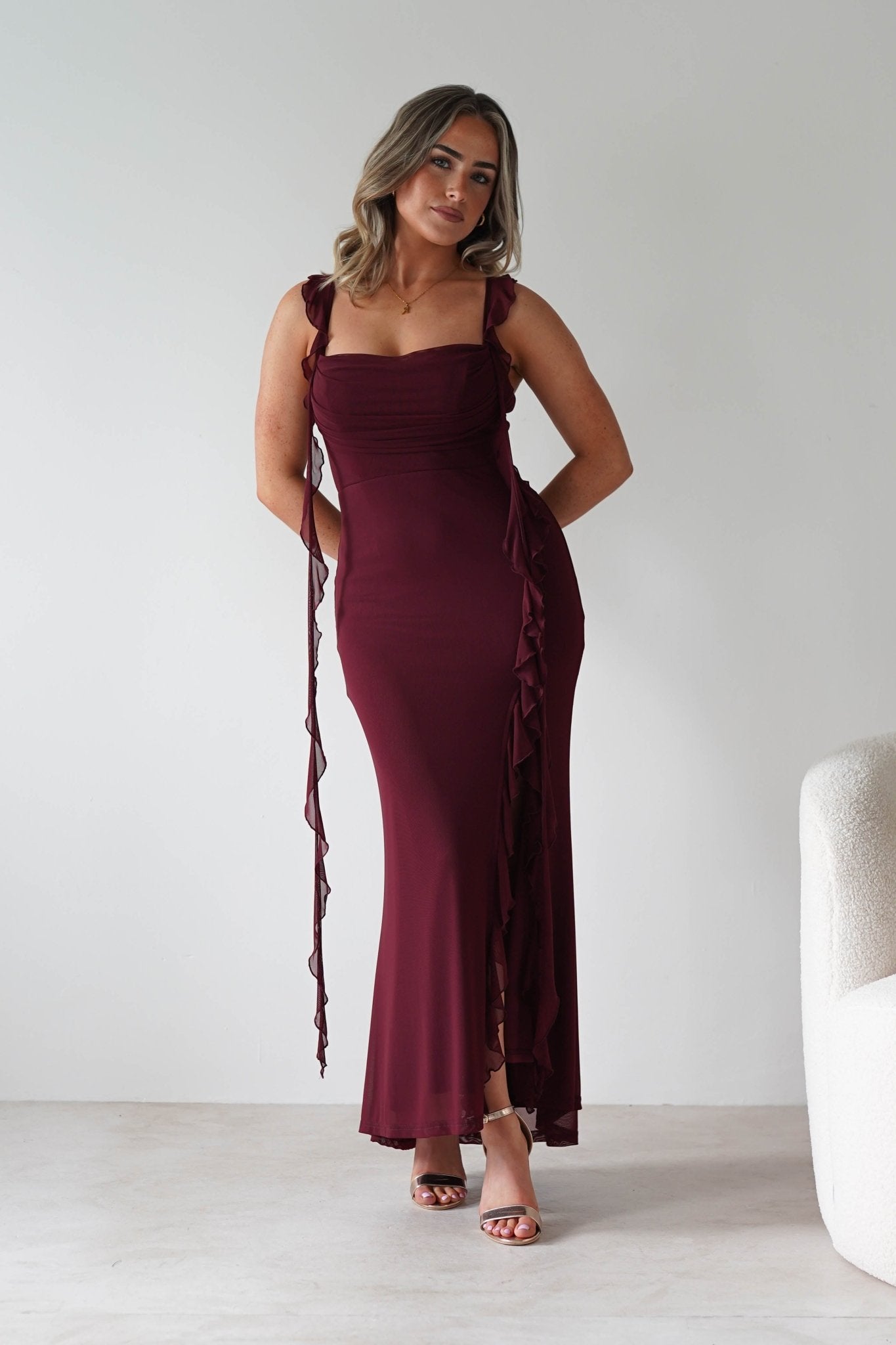 Mhissa Ruffle Maxi Dress | Burgundy
