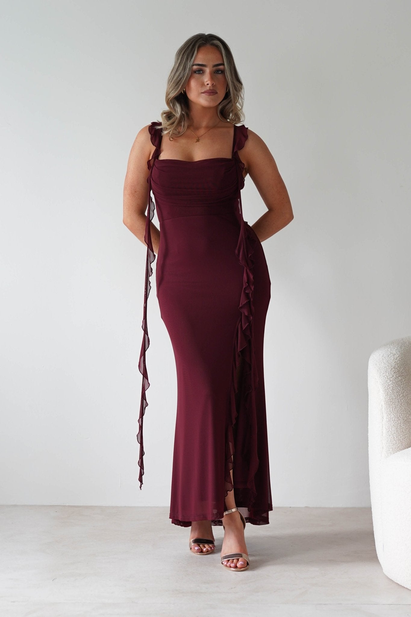 Mhissa Ruffle Maxi Dress | Bordeaux