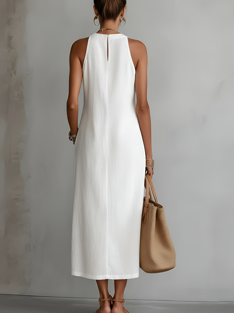 Semina | Relaxed Embroidered Mandarin Collar Midi Dress