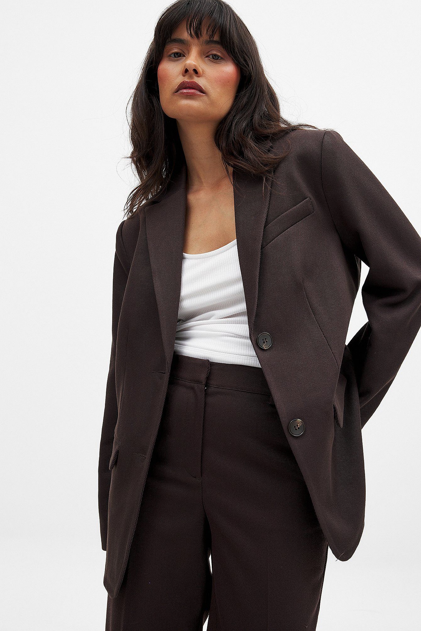 Oversized Brown Twill Blazer