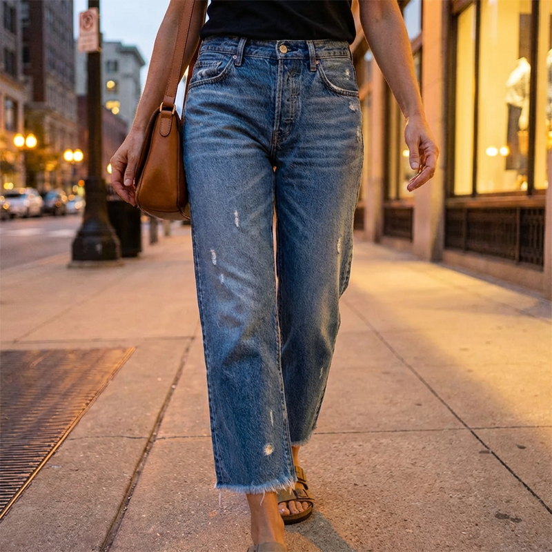 Jeans dritti corti da donna in stile retrò