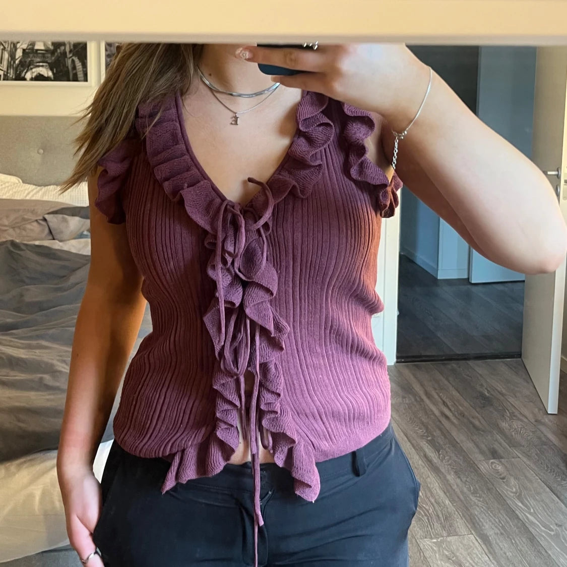 Wine Red Ruffled Top